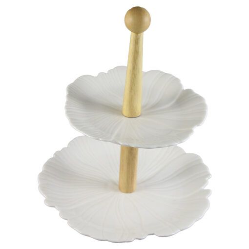 Platou etajat cu 2 nivele ceramica 22/17cm white flori 3316