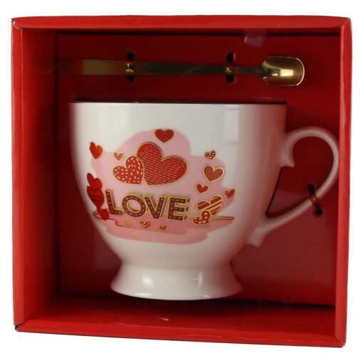 Cana cu picior din ceramica cu lingurita metalica love 23155