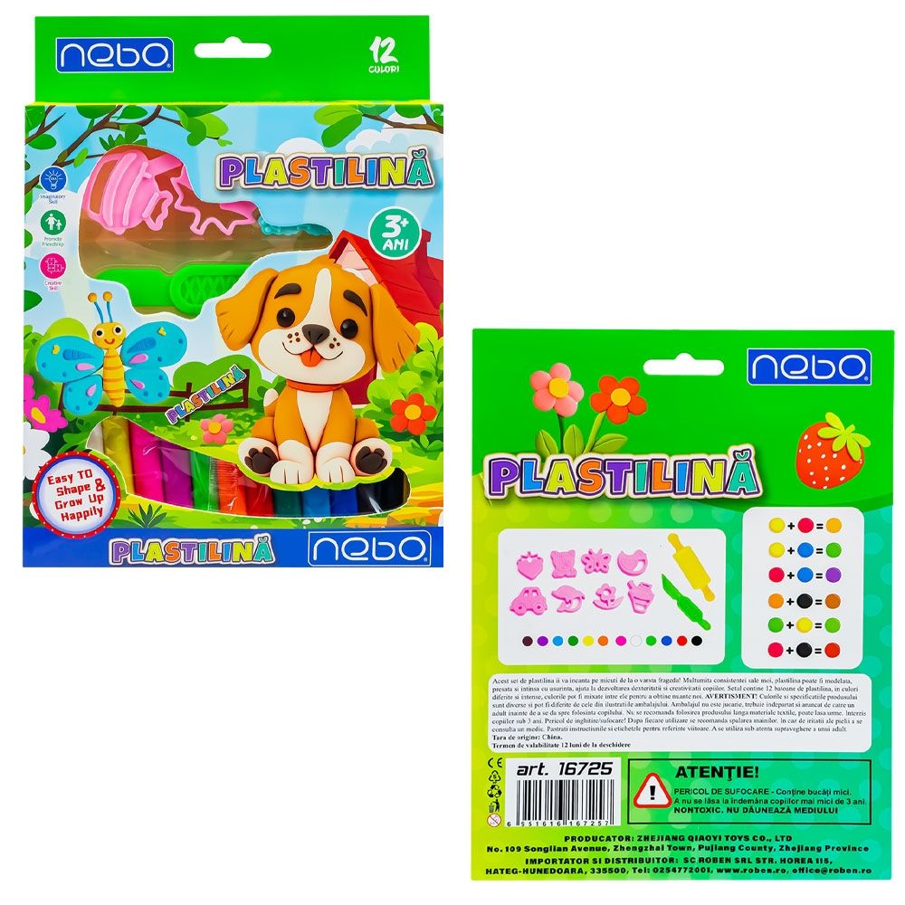 Plastilina 12 culori + forme nebo 16725
