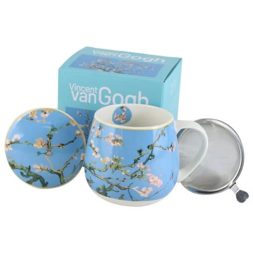 Cana portelan cu infuzor metalic/capac 430ml almond blossom