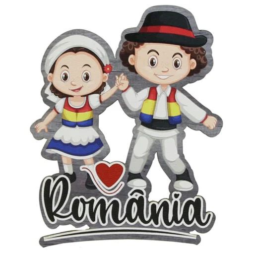 Magnet frigider din lemn 7x9 cm copii in port popular mgs125