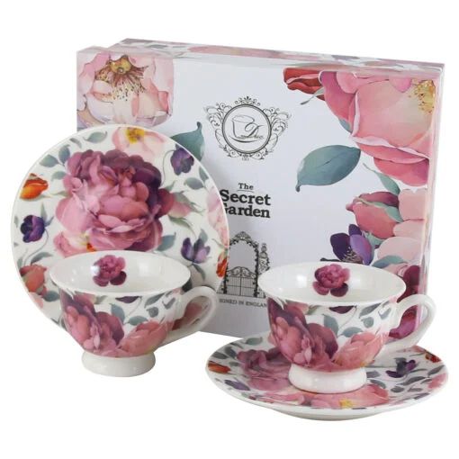 Set 2 cesti espresso cu farfurii din portelan 100ml spring