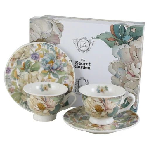 Set 2 cesti espresso cu farfurii din portelan 100 ml peony
