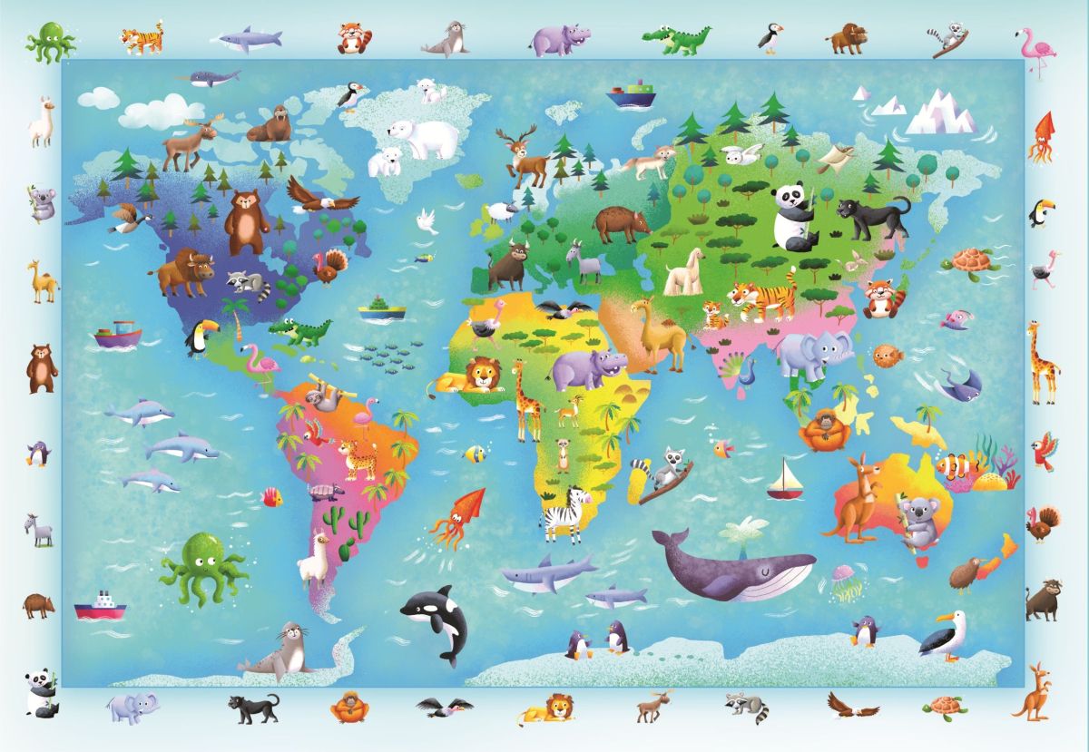 Puzzle 60 maxi - harta lumii cu animale cl26072