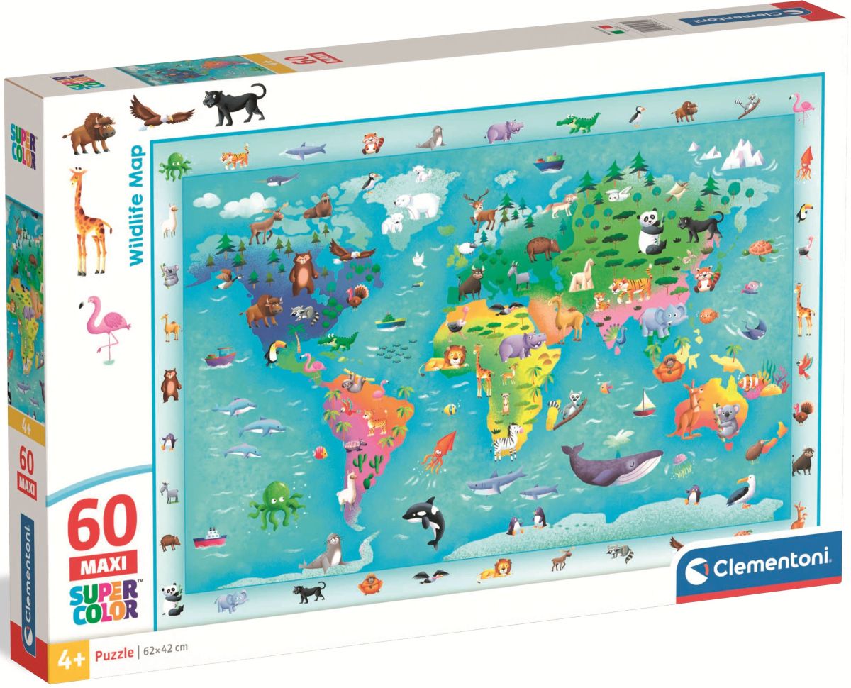 Puzzle 60 maxi - harta lumii cu animale cl26072