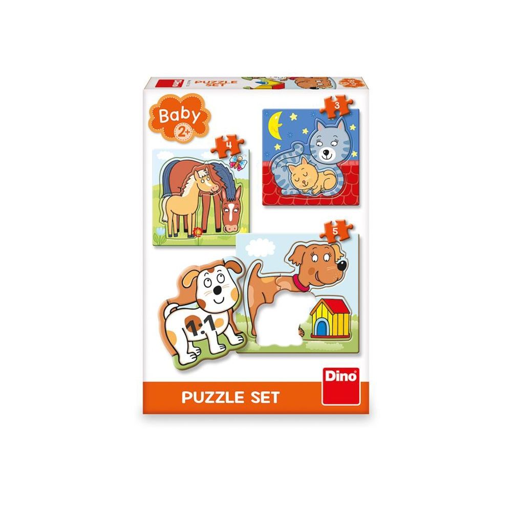 Puzzle 3 in 1 animalele si puii lor - dino toys 325128