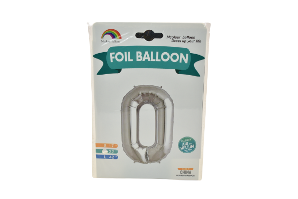 Balon folie argintiu cifra 0 76cm