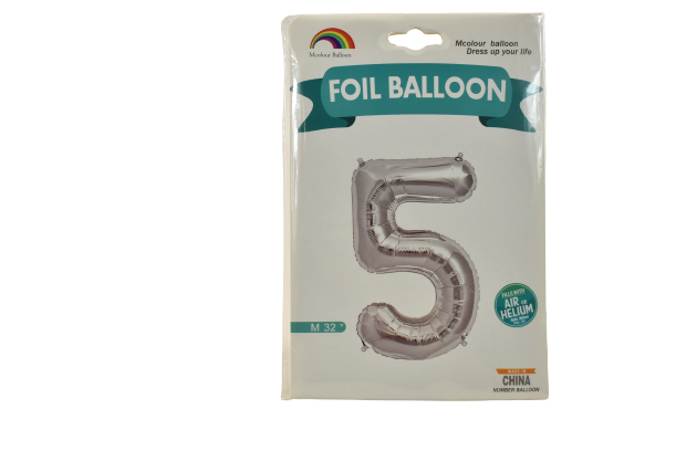 Balon folie argintiu cifra 5 76cm