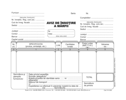 Aviz de insotire a marfii a5 3exemplare coperta