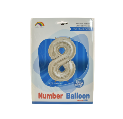 Balon folie argintiu cifra 8 106cm