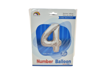 Balon folie argintiu cifra 4 106cm