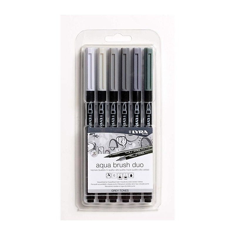 Marker aqua brush set 6buc grey tones fl6521063