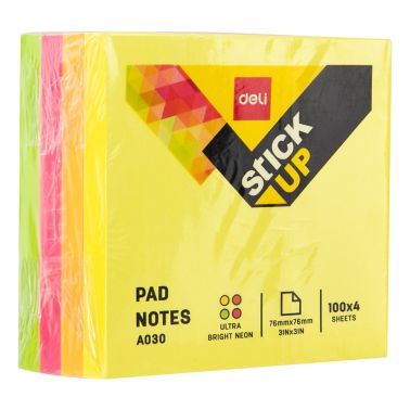 Notes adeziv 76*76mm 4 culori neon 400 file deli dlea03003  