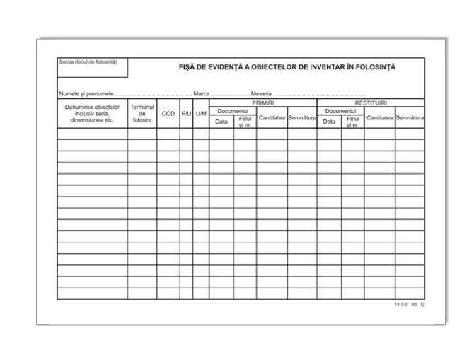 Fisa de evid.Obiectelor invent                              