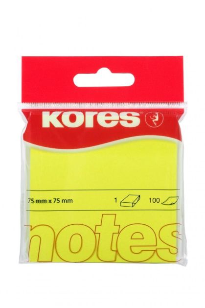 Notes adeziv 75*75mm galben neon 100 file kores ko47076