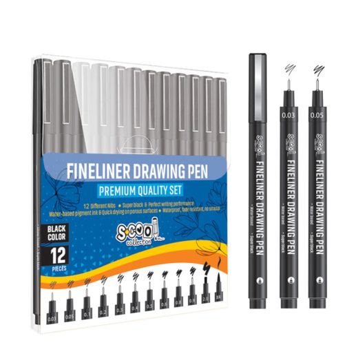 Fineliner 0.03-2mm+vf pensula 12/set s-cool sc2397