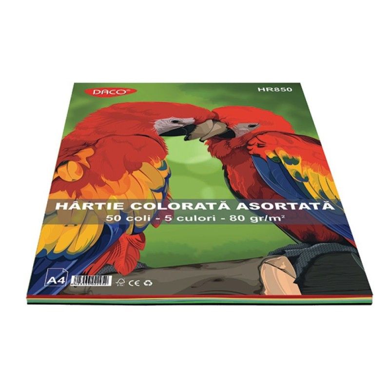 Hartie colorata hr850 a4 50coli 5cul daco 80g/mp