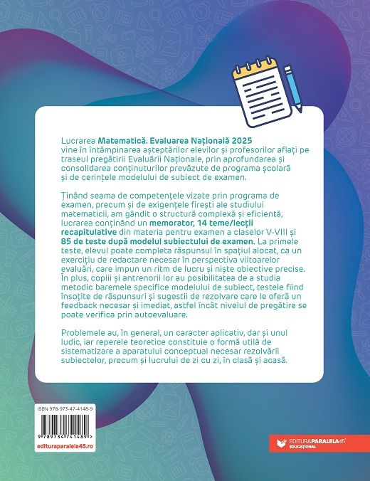 Matematica - Evaluarea Nationala 2025, Clasa aVIII-a - Adrian Zanoschi, Gheorghe Iurea, Gabriel Popa, Dorel Luchian