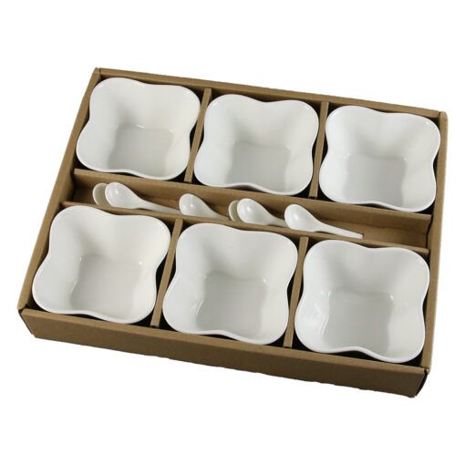Set 6 boluri din portelan cu lingurite 9cm 435