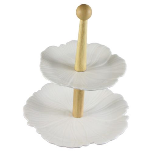 Platou etajat cu 2 nivele ceramica 22/17cm white flori 3316
