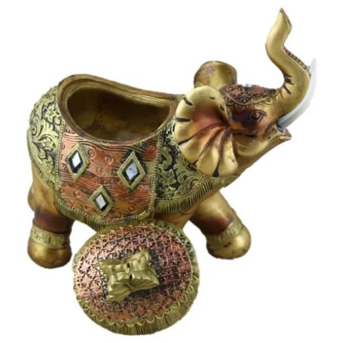 Caseta bijuterii elefant din rasina aurie 16cm 2345