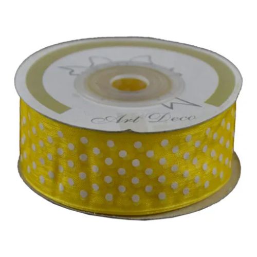 Panglica decor organza galbena cu buline albe 443813