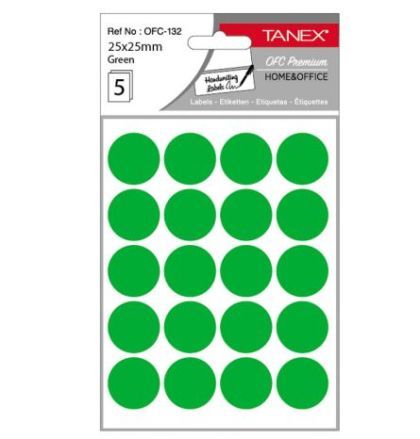 Etichete rotunde 25mm verzi 100/tipla tanex ofc132g
