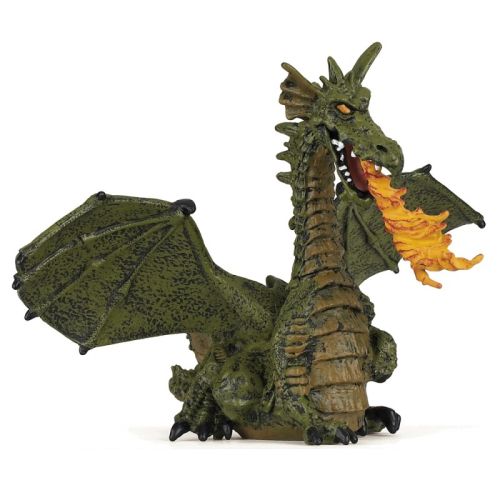 Papo figurina dragon verde inaripat cu flacara papo39025