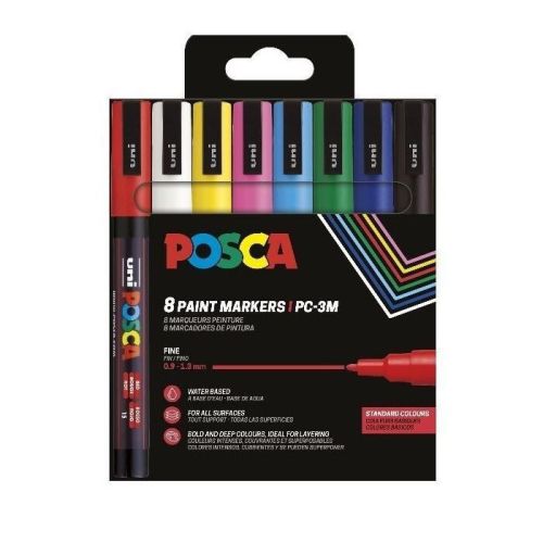 Marker uni pc-3m posca 0.9-1.3mm set 8 culori  standard