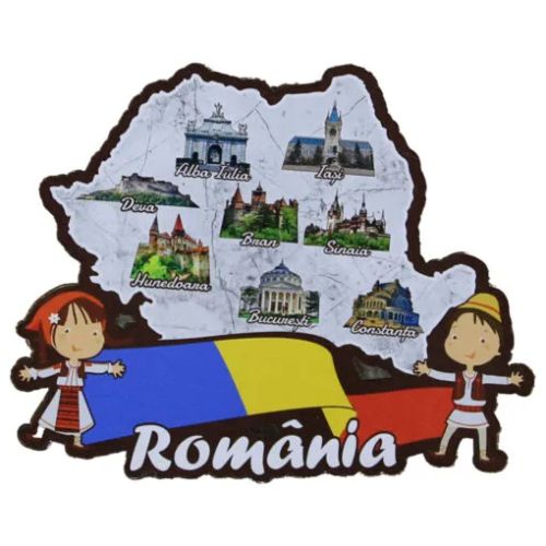 Magnet frigider din lemn Romania 10x8 cm orasele Romaniei