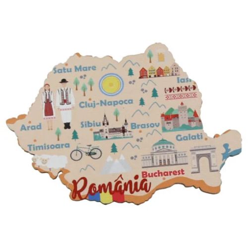 Magnet frigider din lemn Romania  harta Romaniei  mgs003