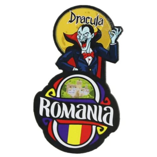 Magnet frigider din lemn Dracula Romania 6x11 cm