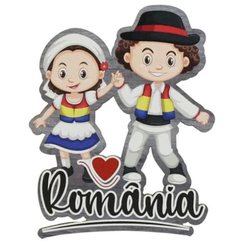 Magnet frigider din lemn 7x9 cm copii in port popular mgs125