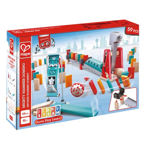 Jucarie din lemn - domino cu ciocan puternic 59 piese e1056a