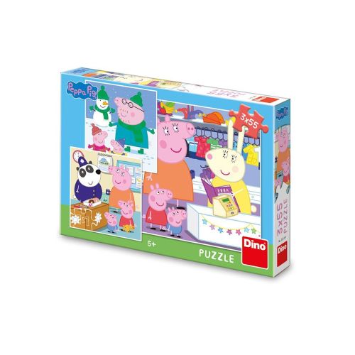 Puzzle 3x55 piese Peppa pig - dino toys 335301