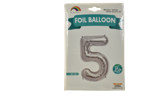 Balon folie argintiu cifra 5 76cm