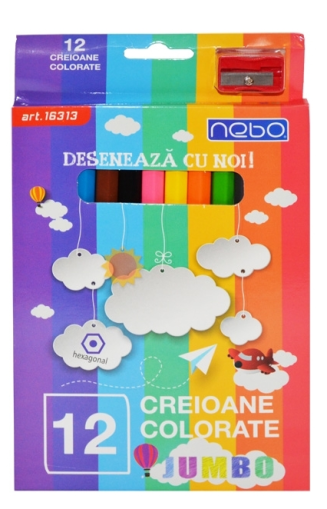 Creioane Colorate Hexagonale Jumbo Set 12 16313 Nebo