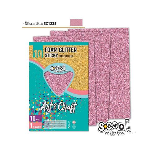 Hartie buretata adeziva glitter roz desc.Sc1235 / coala