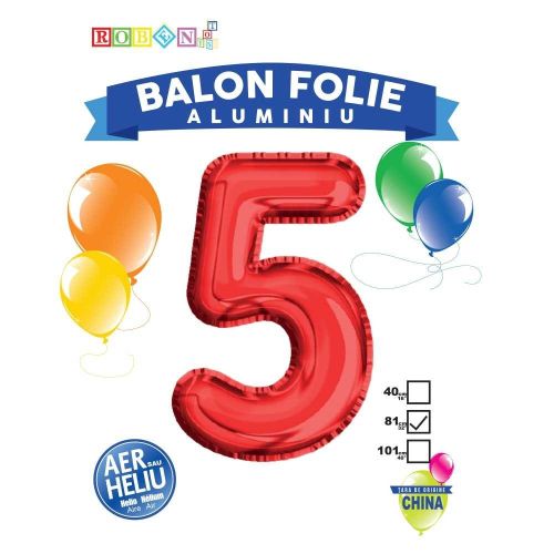 Balon folie aluminiu rosu cifra 5 81cm