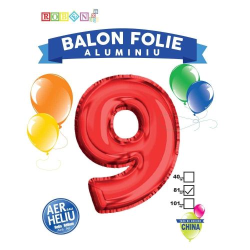 Balon folie aluminiu rosu cifra 9 81cm