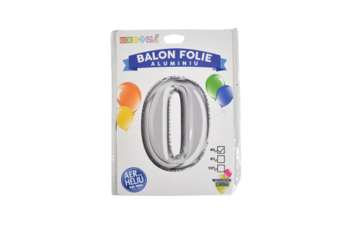 Balon folie aluminiu argintiu cifra 0 40cm