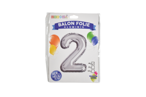Balon folie aluminiu argintiu cifra 2 40cm