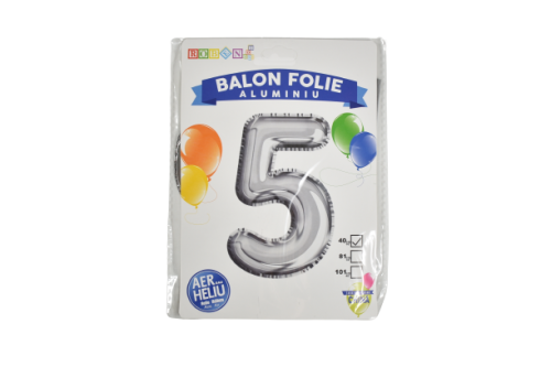Balon folie aluminiu argintiu cifra 5 40cm