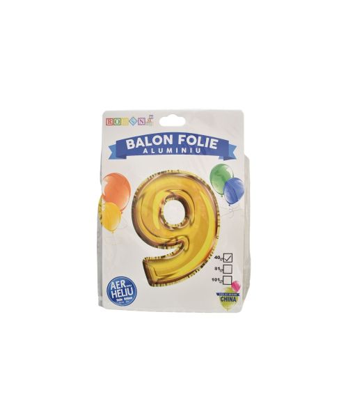 Balon folie aluminiu auriu cifra 9 40cm