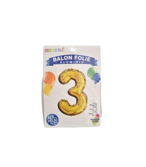 Balon folie aluminiu auriu cifra 3 40cm
