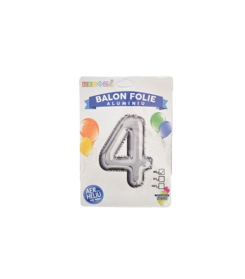 Balon folie aluminiu argintiu cifra 4 40cm