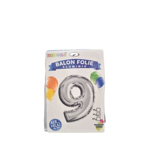 Balon folie aluminiu argintiu cifra 9 81cm