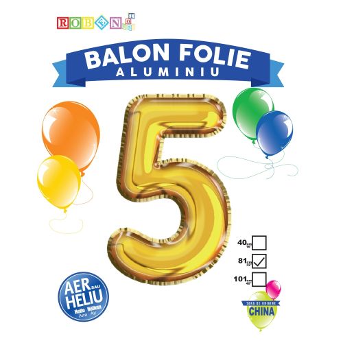 Balon folie aluminiu auriu cifra 5 81cm