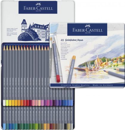 Creioane Colorate Aquarelle, 48 Culori, Goldfaber, Cutie Metalică, FC114648