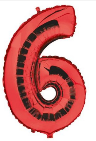 Balon folie aluminiu rosu cifra 6 46cm                      